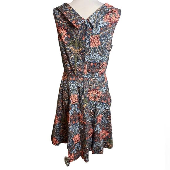 Lindy Bop Ophelia Retro Pin Up Blue Floral Pin Up Swing Rockabilly Dress Sz L - Picture 2 of 6